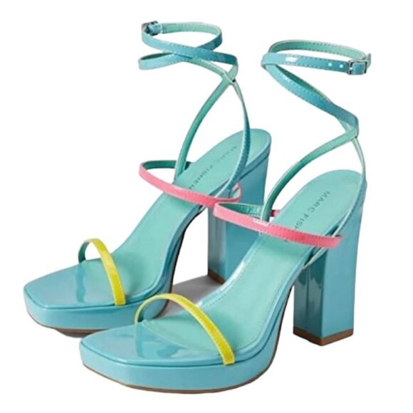 MARC FISHER ACRES Women's Strappy Ankle Wrap Platform Heel Sandals Blue Multi - Picture 8 of 9